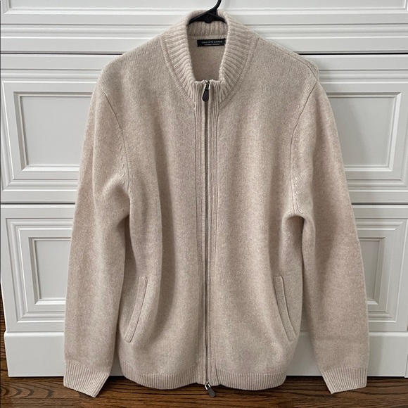 Mens Saks Fifth Avenue Cream Cashmere Zip-Up Sweater - Picture 5 of 7